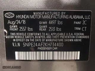 2019 Hyundai Sonata SE with VIN 5NPE24AF2KH734400, listed as a IAAI auction lot 41937449 with 80,959 mi miles. Bid and sale history available at carsss.com. Image 9.