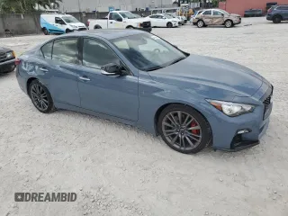 2024 Infiniti Q50 Red Sport 400 with VIN JN1FV7DP0RM660155, listed as a Copart auction lot 44143915 with 5,521 mi miles and Salvage Title. Bid and sale history available at DreamBid. Image 4.