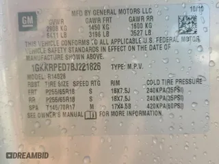 2011 GMC Acadia SLE with VIN 1GKKRPED7BJ221826, listed as a Copart auction lot 46152185 with 168,187 mi miles and Salvage Title. Bid and sale history available at carsss.com. Image 14.