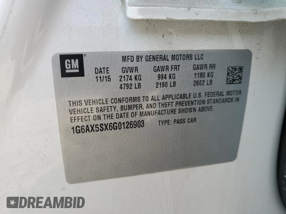 2016 Cadillac CTS Luxury Collection AWD with VIN 1G6AX5SX6G0126903, listed as a Copart auction lot 53320955 with 67,715 mi miles and Salvage Title. Bid and sale history available at DreamBid. Image 13.