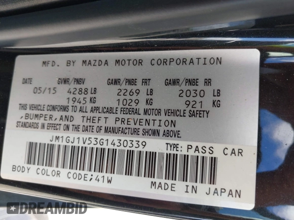 2016 Mazda Mazda6 i Touring with VIN JM1GJ1V53G1430339, listed as a IAAI auction lot 40696335 with 88,433 mi miles. Bid and sale history available at carsss.com. Image 9.
