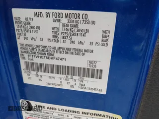 2013 Ford F-150 XL with VIN 1FTFW1ET5DKF47471, listed as a IAAI auction lot 42388266 with 223,873 mi miles and . Bid and sale history available at DreamBid. Image 9.