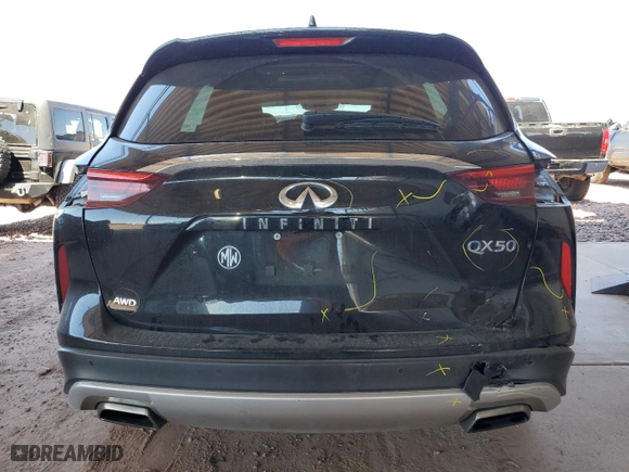 2020 Infiniti QX50 ESSENTIAL with VIN 3PCAJ5M33LF100232, listed as a Copart auction lot 50203525 with 70,648 mi miles and Salvage Title. Bid and sale history available at carsss.com. Image 6.