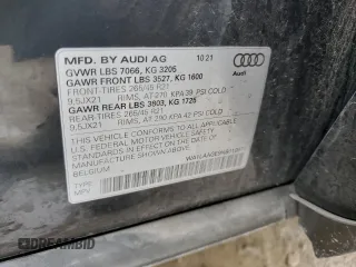 2022 Audi e-tron Premium Plus z VIN WA1LAAGE9NB010971, wystawiony jako Copart lot #51066514 z przebiegiem 26 885 mil mil oraz Szkoda całkowita • Salvage title. Historia ofert i sprzedaży dostępna na DreamBid. Obrazek 12.
