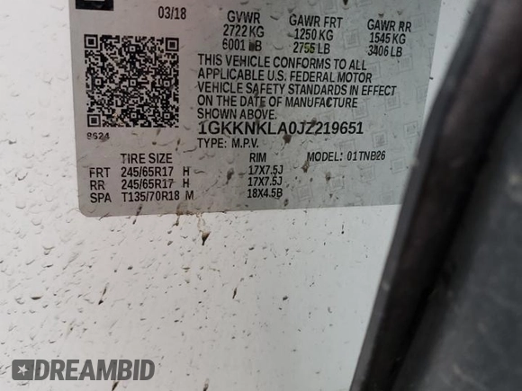 2018 GMC Acadia SLE with VIN 1GKKNKLA0JZ219651, listed as a Copart auction lot 46033945 with 140,504 mi miles and Salvage Title. Bid and sale history available at carsss.com. Image 16.