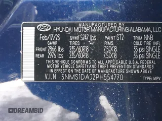 2023 Hyundai Santa Fe SE with VIN 5NMS1DAJ2PH554770, listed as a IAAI auction lot 41393515 with 30,309 mi miles. Bid and sale history available at carsss.com. Image 9.