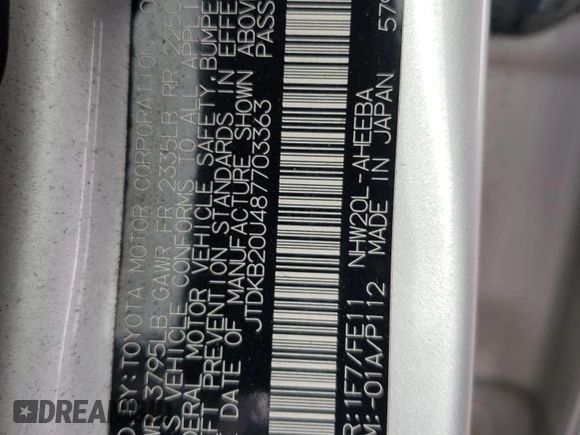 2008 Toyota Prius z VIN JTDKB20U487703363, wystawiony jako Copart lot #58199265 z przebiegiem 76 345 mil mil oraz Szkoda całkowita • Salvage title. Historia ofert i sprzedaży dostępna na DreamBid. Obrazek 13.
