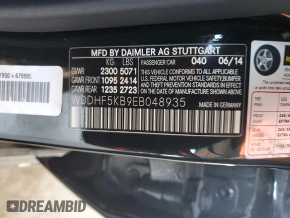 2014 Mercedes-Benz E 350 Sport with VIN WDDHF5KB9EB048935, listed as a Copart auction lot 56600025 with 90,824 mi miles and Salvage title. Bid and sale history available at DreamBid. Image 12.