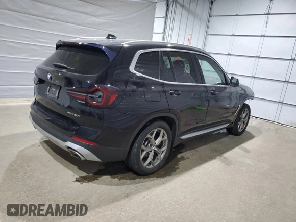 2022 BMW X3 xDrive30i with VIN 5UX53DP01N9M07451, listed as a Copart auction lot 45893785 with 36,661 mi miles and Salvage Title. Bid and sale history available at DreamBid. Image 3.