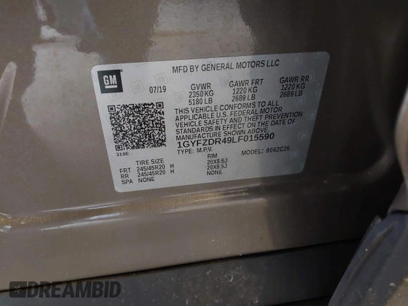 2020 Cadillac XT4 AWD Premium Luxury with VIN 1GYFZDR49LF015590, listed as a IAAI auction lot 41606564 with 47,795 mi miles and . Bid and sale history available at carsss.com. Image 9.