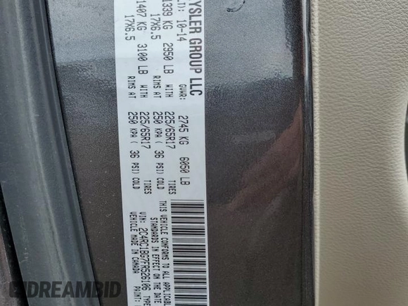 2015 Chrysler Town & Country Touring with VIN 2C4RC1BG7FR526106, listed as a Copart auction lot 54184395 with 75,417 mi miles and Salvage Title. Bid and sale history available at DreamBid. Image 13.