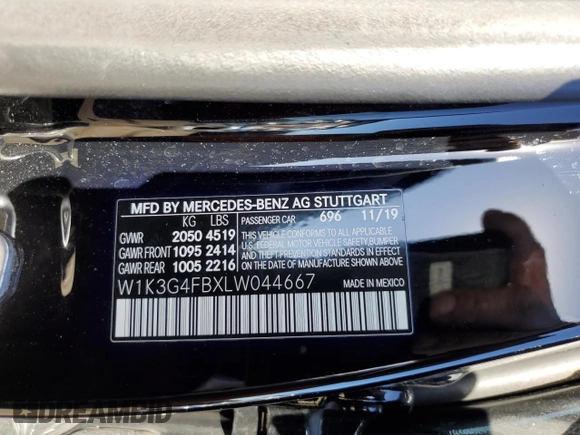 2020 Mercedes-Benz A 220 with VIN W1K3G4FBXLW044667, listed as a Copart auction lot 44079025 with 54,593 mi miles and Salvage Title. Bid and sale history available at DreamBid. Image 14.