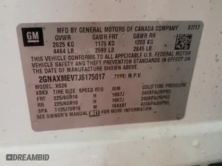2018 Chevrolet Equinox Premier with VIN 2GNAXMEV7J6175017, listed as a Copart auction lot 45725975 with 116,227 mi miles and Salvage Title. Bid and sale history available at carsss.com. Image 13.