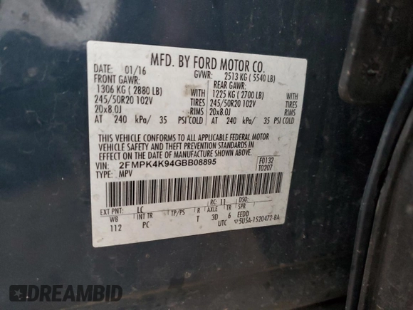 2016 Ford Edge Titanium with VIN 2FMPK4K94GBB08895, listed as a Copart auction lot 83785604 with 152,684 mi miles and Non Repairable. Bid and sale history available at DreamBid. Image 13.