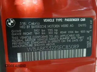 1995 BMW 3 Series 318i z VIN WBABK5322SEC85089, wystawiony jako Copart lot #58808065 z przebiegiem 79 477 mil mil oraz Szkoda całkowita • Salvage title. Historia ofert i sprzedaży dostępna na DreamBid. Obrazek 12.