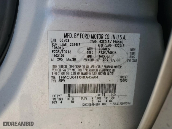 2004 Ford Escape Limited with VIN 1FMCU041X4KA45604, listed as a Copart auction lot 80974334 with 88,687 mi miles and Salvage Title. Bid and sale history available at carsss.com. Image 15.
