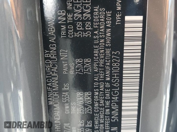 2025 Hyundai Santa Fe SE z VIN 5NMP14GL6SH108273, wystawiony jako Copart lot #46906885 z przebiegiem 1 054 mil mil oraz Nie do naprawy • Non repairable. Historia ofert i sprzedaży dostępna na DreamBid. Obrazek 13.