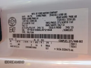 2020 Ford F-150 XL with VIN 1FTEX1EB0LKF21844, listed as a Copart auction lot 43440265 with 176,330 mi miles and Clean Title. Bid and sale history available at carsss.com. Image 13.