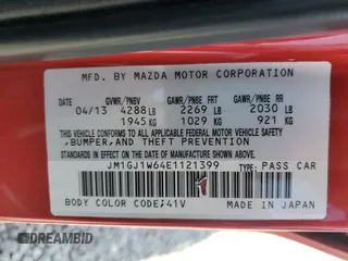 2014 Mazda 6 i Grand Touring с VIN JM1GJ1W64E1121399, выставлен на аукционе Copart как лот 57513405 с пробегом 161 286 миль миль и Списание • Salvage title. История ставок и продаж доступна на DreamBid. Изображение 12.