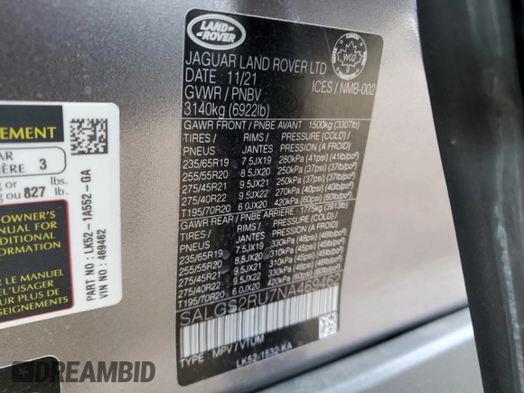 2022 Land Rover Range Rover Westminster z VIN SALGS2RU7NA469462, wystawiony jako Copart lot #62641334 z przebiegiem 26 033 mil mil oraz Szkoda całkowita • Salvage title. Historia ofert i sprzedaży dostępna na DreamBid. Obrazek 13.