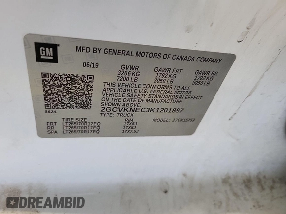 2019 Chevrolet Silverado 1500 Work Truck with VIN 2GCVKNEC3K1201897, listed as a IAAI auction lot 42182976 with 107,874 mi miles and . Bid and sale history available at DreamBid. Image 1.