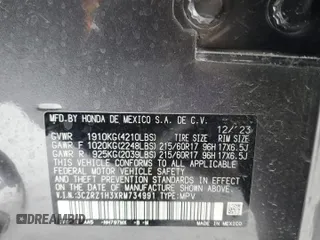 2024 Honda HR-V LX with VIN 3CZRZ1H3XRM734991, listed as a Copart auction lot 45575625 with 12,429 mi miles and Salvage Title. Bid and sale history available at carsss.com. Image 13.