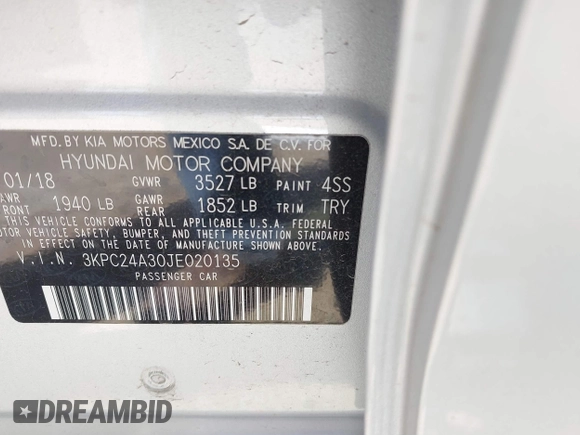 2018 Hyundai Accent SE with VIN 3KPC24A30JE020135, listed as a IAAI auction lot 41838897 with 70,530 mi miles and . Bid and sale history available at carsss.com. Image 9.