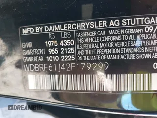 2002 Mercedes-Benz C with VIN WDBRF61J42F179299, listed as a IAAI auction lot 40746971 with 110,494 mi miles and . Bid and sale history available at carsss.com. Image 9.