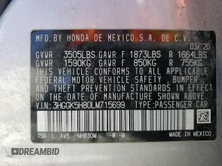 2020 Honda Fit EX with VIN 3HGGK5H80LM715699, listed as a Copart auction lot 52310625 with 70,523 mi miles and Salvage Title. Bid and sale history available at carsss.com. Image 15.