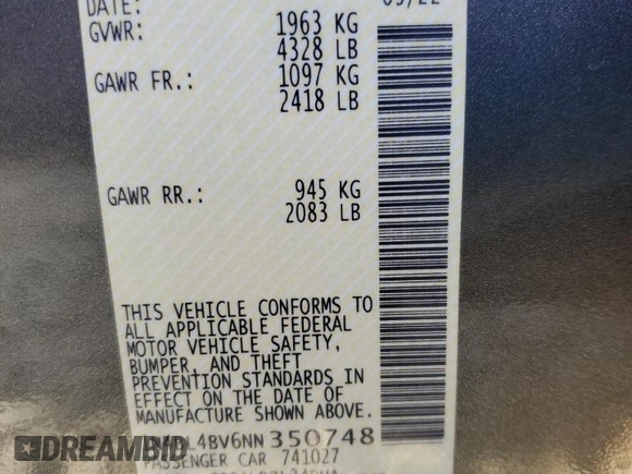 2022 Nissan Altima 2.5 S with VIN 1N4BL4BV6NN350748, listed as a Copart auction lot 48692795 with 81,468 mi miles and Salvage Title. Bid and sale history available at carsss.com. Image 12.