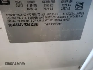 2012 Buick Regal Turbo Premium 1 with VIN 2G4GS5EV0C9212896, listed as a Copart auction lot 52195865 with 157,373 mi miles and Salvage title. Bid and sale history available at DreamBid. Image 13.
