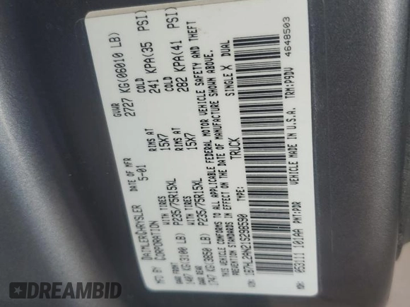 2001 Dodge Dakota Sport z VIN 1B7HL2AN21S298590, wystawiony jako Copart lot #54430385 z przebiegiem 175 365 mil mil oraz Szkoda całkowita • Salvage title. Historia ofert i sprzedaży dostępna na DreamBid. Obrazek 12.