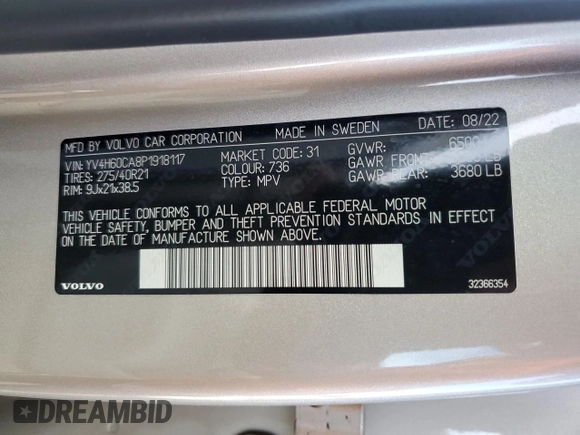 2023 Volvo XC90 Ultimate Bright Theme with VIN YV4H60CA8P1918117, listed as a Copart auction lot 81388674 with 27,036 mi miles and Salvage title. Bid and sale history available at DreamBid. Image 15.