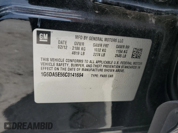 2012 Cadillac CTS with VIN 1G6DA5E56C0141694, listed as a Copart auction lot 54445595 with 97,873 mi miles and Non repairable. Bid and sale history available at DreamBid. Image 12.