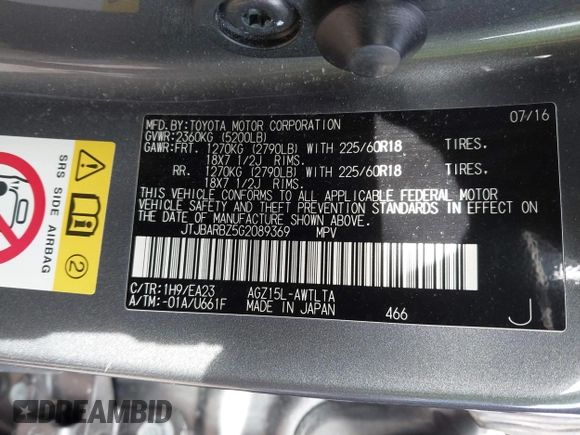 2016 Lexus NX 200t with VIN JTJBARBZ5G2089369, listed as a IAAI auction lot 41430409 with 117,712 mi miles and . Bid and sale history available at DreamBid. Image 9.