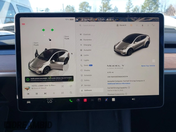 2025 Tesla Model Y Long Range with VIN 7SAYGDED9SA342374, listed as a IAAI auction lot 41663085 with 4,115 mi miles and . Bid and sale history available at DreamBid. Image 17.
