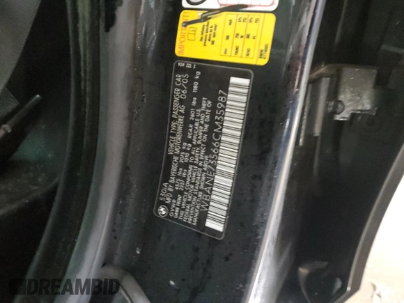2006 BMW 5 Series 530i with VIN WBANE73566CM35987, listed as a Copart auction lot 37943054 with 206,994 mi miles and Salvage Title. Bid and sale history available at carsss.com. Image 12.