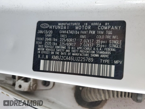 2020 Hyundai Tucson SE z VIN KM8J2CA46LU225789, wystawiony jako Copart lot #50334245 z przebiegiem 108 504 mil mil oraz Szkoda całkowita • Salvage title. Historia ofert i sprzedaży dostępna na DreamBid. Obrazek 16.