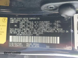2009 Toyota Highlander Hybrid with VIN JTEEW41A592026819, listed as a IAAI auction lot 41837703 with 216,588 mi miles. Bid and sale history available at carsss.com. Image 9.