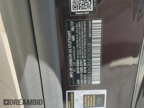 2018 Mercedes-Benz E 400 with VIN WDD1K6GB5JF023528, listed as a Copart auction lot 51788255 with 60,605 mi miles and Salvage title. Bid and sale history available at DreamBid. Image 12.