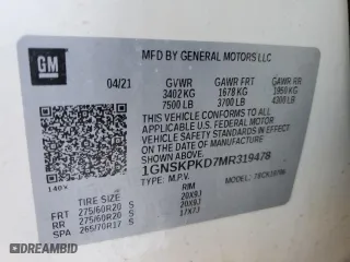 2021 Chevrolet Tahoe Z71 with VIN 1GNSKPKD7MR319478, listed as a Copart auction lot 44708925 with 0 mi miles and Salvage Title. Bid and sale history available at carsss.com. Image 15.