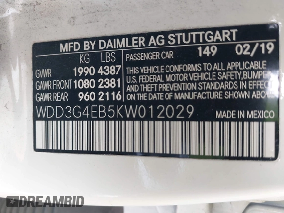2019 Mercedes-Benz A 220 z VIN WDD3G4EB5KW012029, wystawiony jako IAAI lot #41608407 z przebiegiem 87 421 mil mil oraz . Historia ofert i sprzedaży dostępna na DreamBid. Obrazek 9.