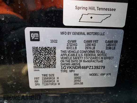 2023 Cadillac XT5 AWD Premium Luxury with VIN 1GYKNDR46PZ139279, listed as a Copart auction lot 43563245 with 18,416 mi miles and Salvage Title. Bid and sale history available at DreamBid. Image 13.