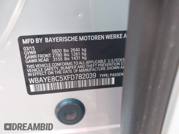 2015 BMW 7 Series 750Li with VIN WBAYE8C5XFD782039, listed as a IAAI auction lot 41505626 with 74,716 mi miles. Bid and sale history available at carsss.com. Image 9.