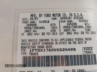 1997 Ford F-150 with VIN 1FTDX176XVKD24498, listed as a IAAI auction lot 42776008 with 191,126 mi miles and . Bid and sale history available at DreamBid. Image 9.