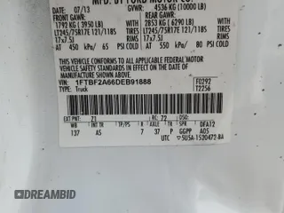 2013 Ford F-250 XL with VIN 1FTBF2A66DEB91888, listed as a Copart auction lot 44631815 with 276,539 mi miles and Clean title. Bid and sale history available at DreamBid. Image 12.