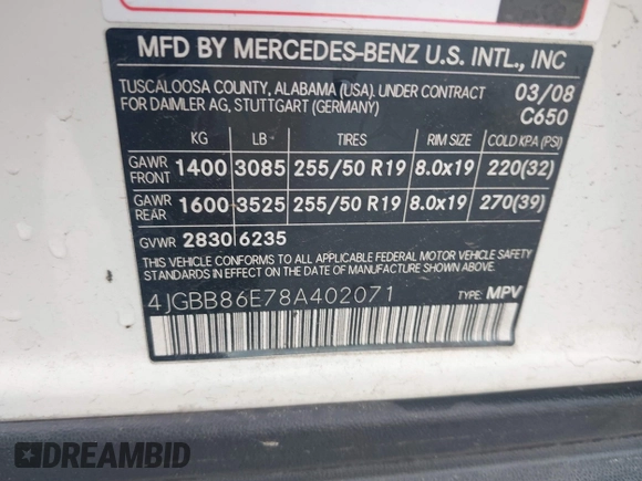 2008 Mercedes-Benz M 350 z VIN 4JGBB86E78A402071, wystawiony jako IAAI lot #42091670 z przebiegiem 170 544 mil mil oraz . Historia ofert i sprzedaży dostępna na DreamBid. Obrazek 9.