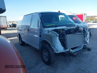 2023 GMC Savana Cargo with VIN 1GTW7AFP3P1167893, listed as a IAAI auction lot 41035680 with 14,591 mi miles. Bid and sale history available at carsss.com. Image 1.