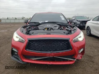 2022 Infiniti Q50 Red Sport 400 with VIN JN1FV7DR9NM390256, listed as a Copart auction lot 57094225 with 52,307 mi miles and Salvage title. Bid and sale history available at DreamBid. Image 5.