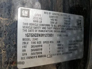 2017 GMC Canyon 4WD SLE with VIN 1GTG6CEN0H1273951, listed as a Copart auction lot 69523204 with 78,030 mi miles and Salvage Title. Bid and sale history available at carsss.com. Image 13.